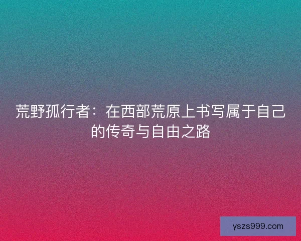荒野孤行者：在西部荒原上书写属于自己的传奇与自由之路