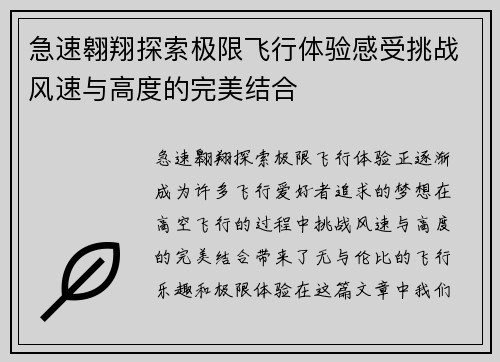 急速翱翔探索极限飞行体验感受挑战风速与高度的完美结合